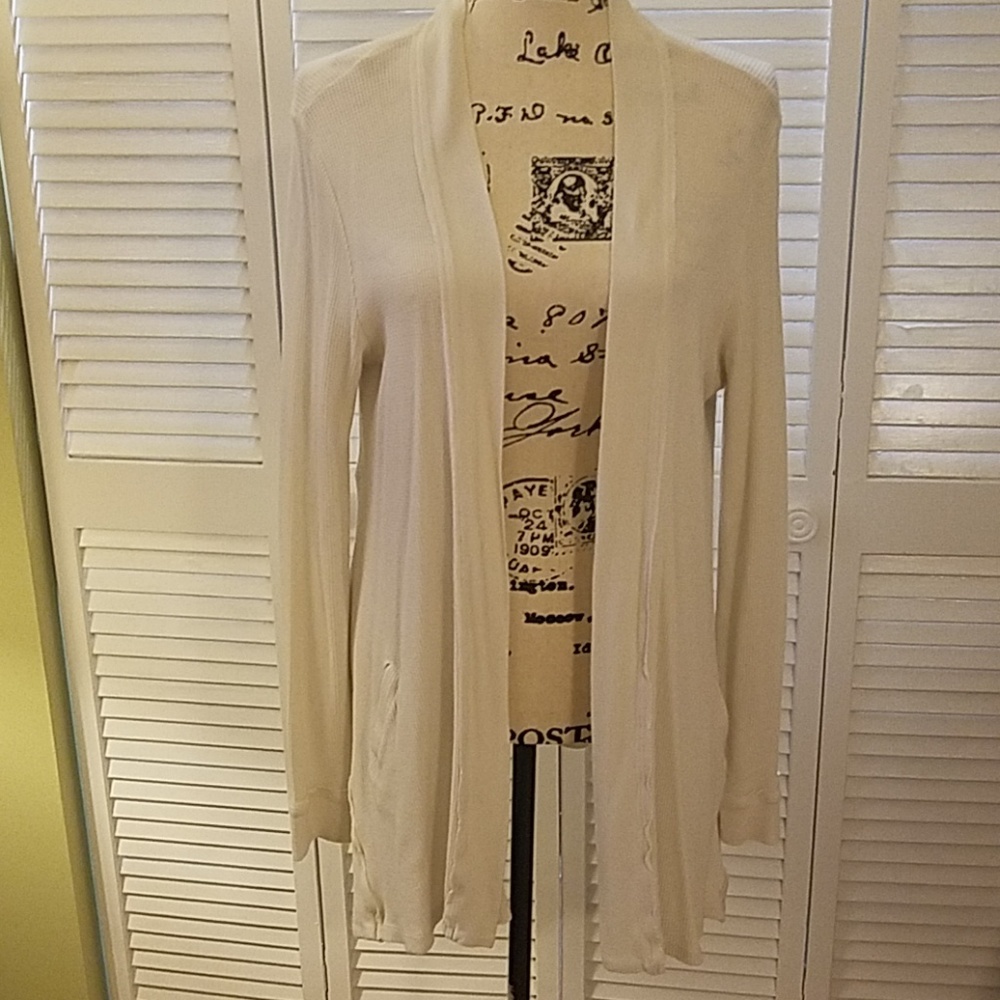 Splendid ivorywhite waffle thermal cardigan